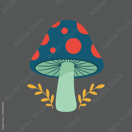 Whimsical Mushroom Illustration. Fantasy Fungi Graphic. Nature Inspired Doodle Art.