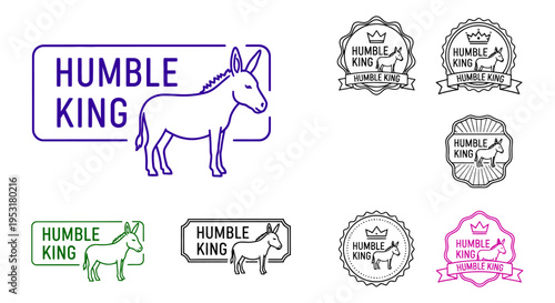 Humble King donkey logo vector icon sheet set Palm Sunday religious emblems donkey illustrations easter graphic elements faith branding holy week lent christian church editable clipart