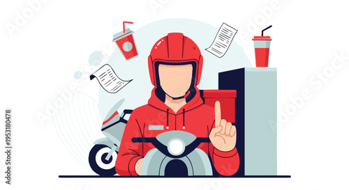 Food Delivery Courier on Scooter. Online Service Illustration. Flat Vector Art. E-commerce App.