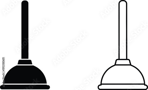 Toilet Plunger Icon Set Solid And Outline Style Vector