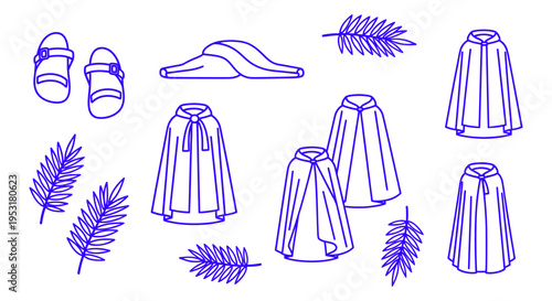 Palm Sunday garments palm fronds line art vector icon sheet sandals robes leaves religious holiday illustration easter holy week lent christian church graphic clip art editable asset