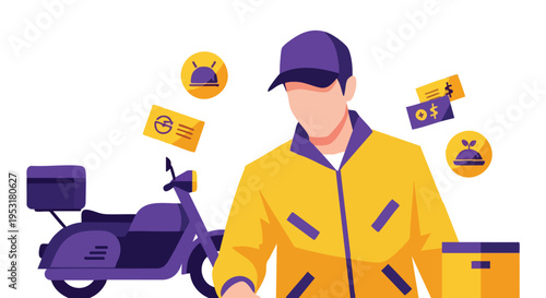 Delivery Person Illustration. Food Delivery Service Concept. Flat Design. Digital Business.