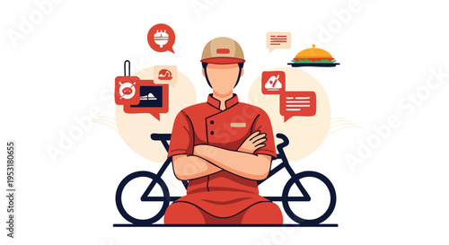 Food Delivery Person. Modern Vector Illustration. Flat Design. Digital Graphic. Online Service Concept.