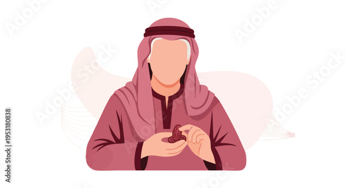Arab man holding dates. Middle Eastern culture. Flat vector illustration.