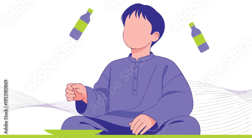Boy Meditating. Flat Illustration. Concentration. Minimalist Design.