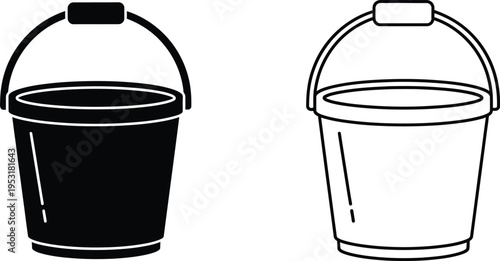 Bucket Icon Set: Solid and Outline Style Vector Vector