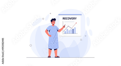 Man presenting recovery graph on whiteboard, business growth concept