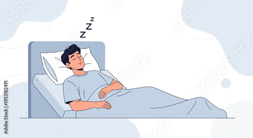 Man Sleeping Peacefully in Bed, Zzz Symbol, Calm Sleep and Rest Concept