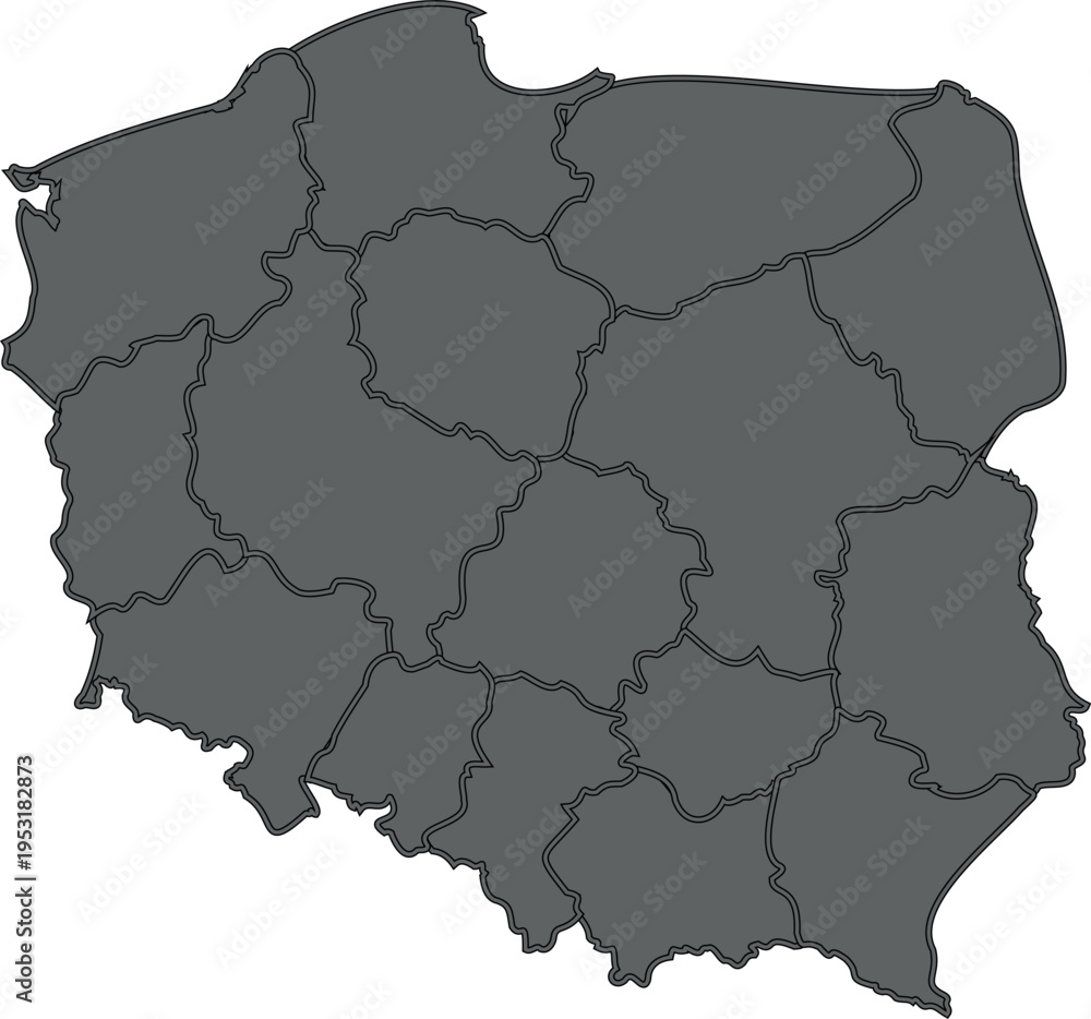 Fototapeta premium Grey divided Map of Poland
