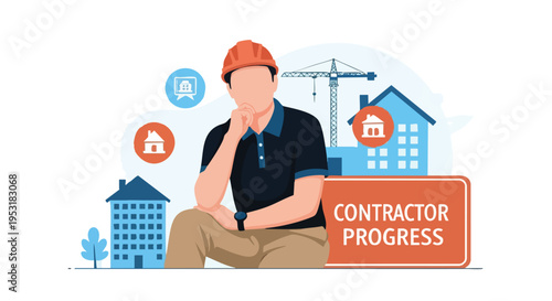 Contractor contemplating construction progress. Architect planning building project.