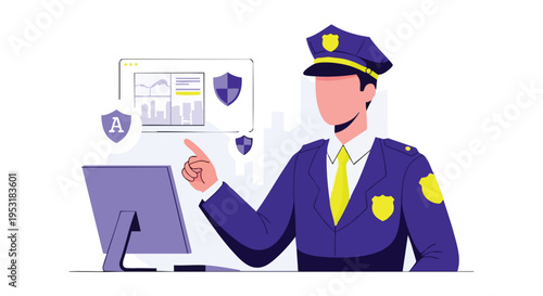 Security Guard Monitoring Digital Data. Cyber Security Concept.
