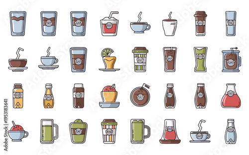Assorted kitchen and dining utensils and ingredients in a playful illustration style Vector