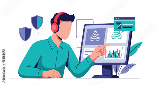 Cybersecurity Analyst. Data Protection. Digital Security. Modern Flat Illustration. Concept.