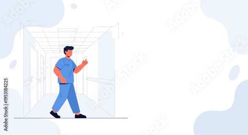 Doctor walking in hospital corridor, medical professional, healthcare concept