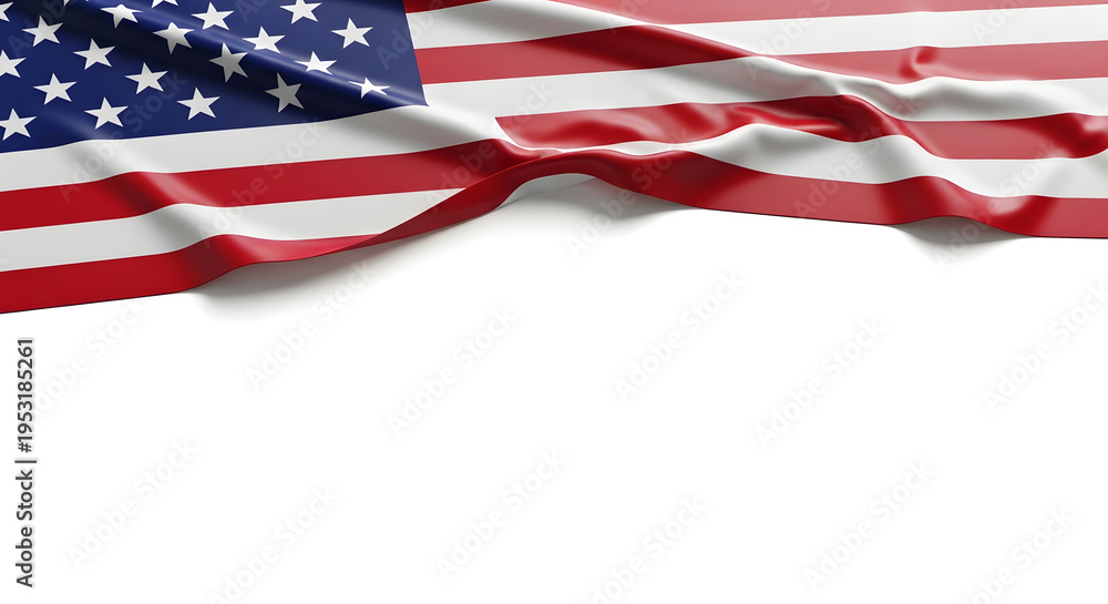 Fototapeta premium Waving american flag on white background symbolizing freedom and patriotism