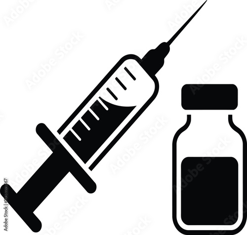 Syringe with needle medical illustration vector icon