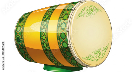 Ramadan Kareem Drum (Daff or Bendir) Illustration with Calligraphy and Decorative Patterns