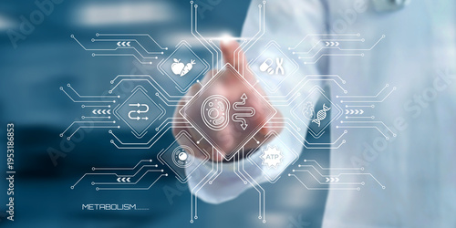 Foto Doctor interacting with a futuristic digital interface displaying biological ico