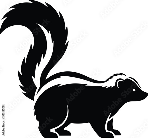 Silhouette of a skunk standing with a large bushy tail vector design