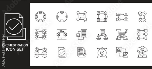 Orchestration Process and Data Workflow Automation Icon Set