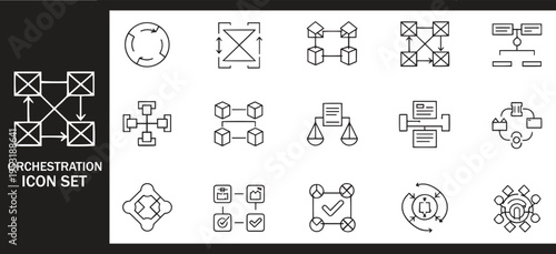 Orchestration Workflow and Data Structure Management Icon Set