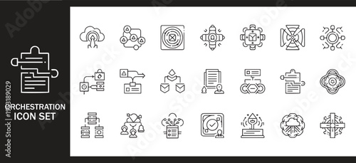 Cloud Orchestration Workflow and Data Automation System Icon Set