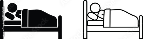 Person Sleeping In Bed Icon Set Vector