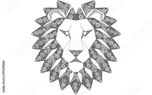 Intricate geometric lion head design with symmetrical patterns and detailed craftsmanship Vector