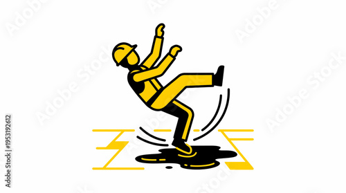 Industrial Worker Suffering an Accidental Slip on a Hazardous Liquid Spill Safety Graphic