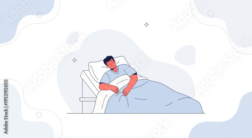 Man Lying in Hospital Bed, Recovering from Illness, Medical Care Concept