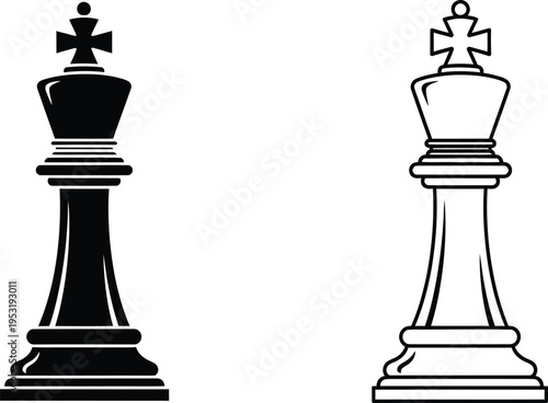Black and White Chess King Pieces Icon Set Vector