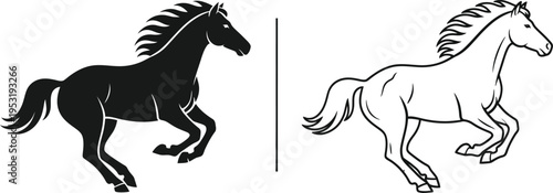 Running Horse Silhouette and Line Art Vector Set Vector