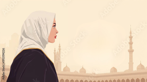 muslim woman in a mosque vector illustratioon background