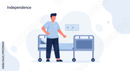 Male Nurse Standing Beside Hospital Bed in Modern Medical Room