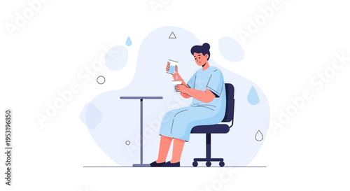 Person sitting at table, pouring drink from glass to glass, abstract background