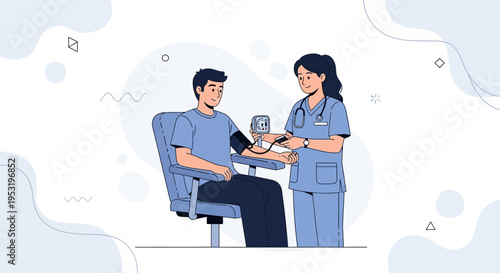 Nurse checking patient's blood pressure, medical checkup, healthcare concept illustration
