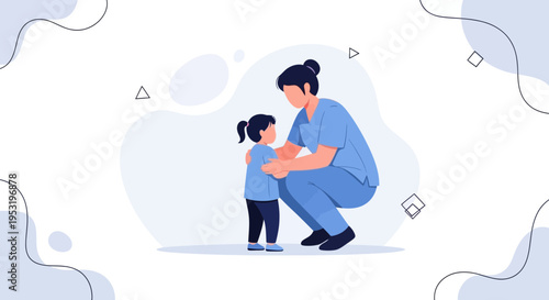 Nurse comforting child, healthcare, medical care, doctor, pediatrician, child health