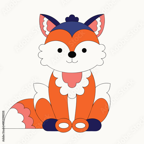 Cute Cartoon Fox Vector – Sitting Fox Illustration on White