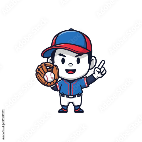 Cute Cartoon Baseball Player Character Holding Ball and Glove.