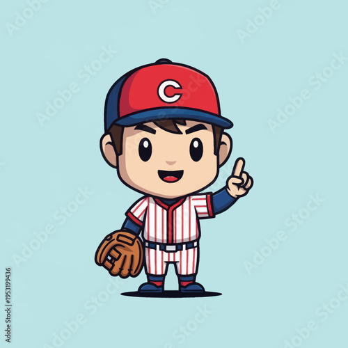 Cute cartoon baseball player character with mitt and cap.
