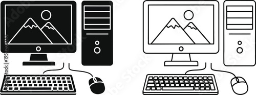 Desktop Computer Icon Set Vector