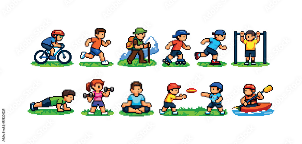 Fototapeta premium Pixel Art People Doing Activities