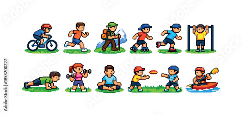 Pixel Art People Doing Activities