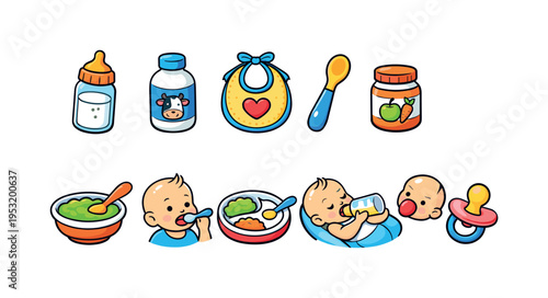 Baby Feeding And Care Icons