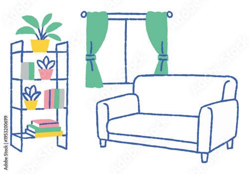 Living Room with a Sofa and Bookshelf_Color