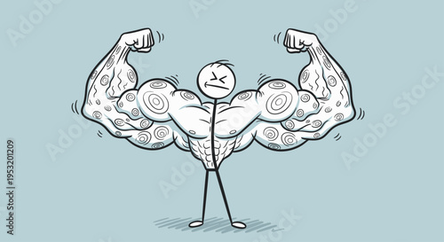 Cartoon Character Showing Muscular Strength.