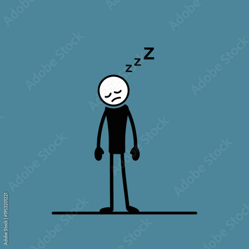 Cartoon Character Sleeping Standing Up Illustration.