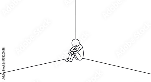 Lonely Person Sitting in Empty Corner.