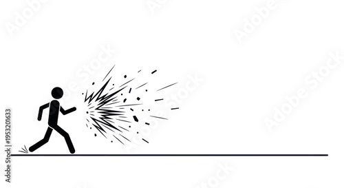 Man Running into Explosion Silhouette Illustration.