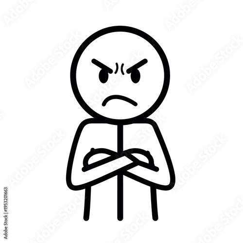 Angry Cartoon Character with Folded Arms.
